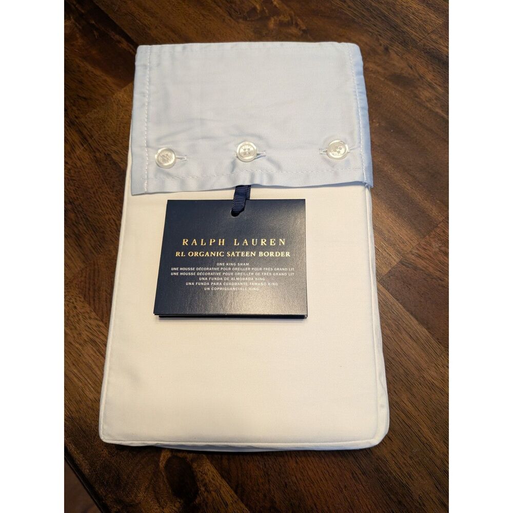 Ralph Lauren Home King Sham Organic Sateen Border Blue Hyacinth NWT